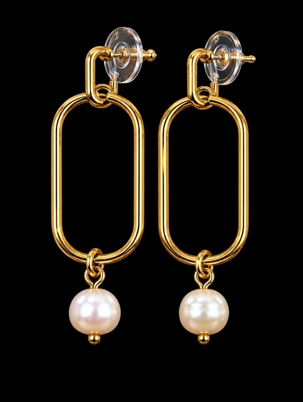 3/$30 Goldtone Mod Oblong Hoop Pearl Drop Dangle Earrings